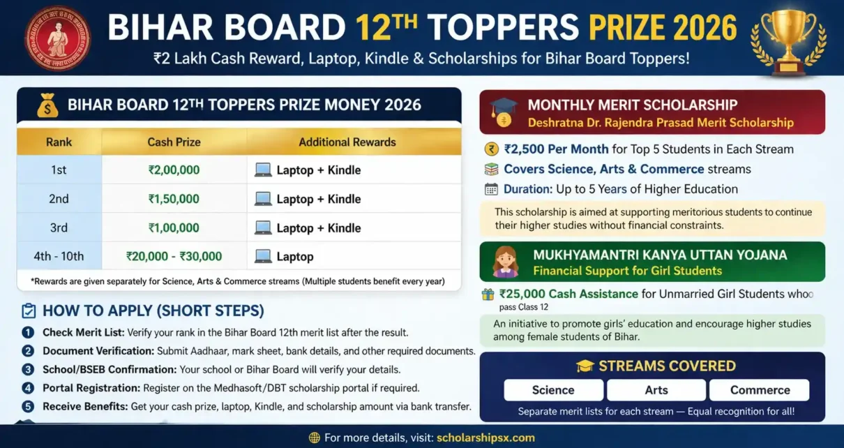 Bihar Board 12th Toppers Prize 2026
