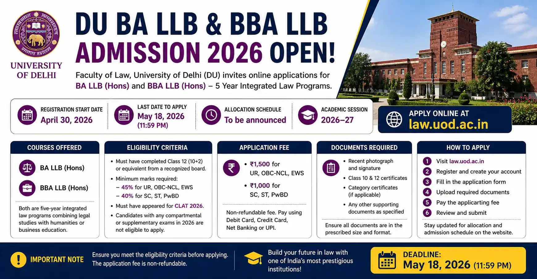 DU BA LLB and BBA LLB Admission 2026 Open