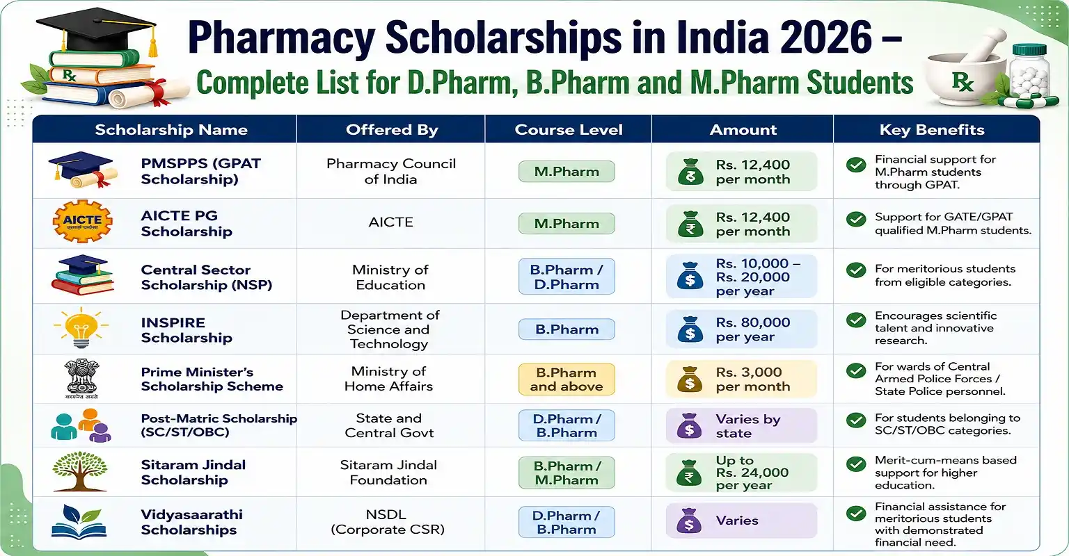Pharmacy Scholarships in India 2026