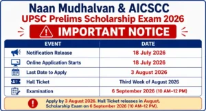 Naan Mudhalvan & AICSCC UPSC Prelims Scholarship Exam 2026