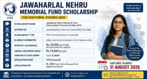 Jawaharlal Nehru Memorial Fund Scholarship 2026